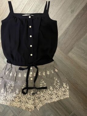 Rachel Roy Blouson Embroidered Boho Chambray‎ Romper Womens 0 Navy Classy Indie